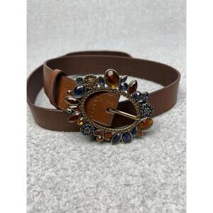 Amiee Lynn Western Stones Embellish Brown Faux Leather Women Belt M/L Jewel